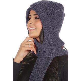 Fashlook Woolen Grey Casual Winter Cap