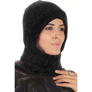 Fashlook Woolen Black Casual Winter Cap