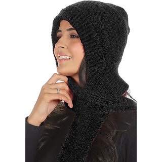 Fashlook Woolen Black Casual Winter Cap