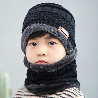 Fashlook Woolen Black Casual Winter Cap