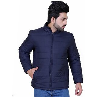 Fashlook Fluffy Solid Full Sleeve Navy Blue Jacket for Mens
