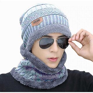 Fashlook Woolen Silver Casual Winter Cap