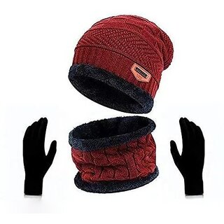 Fashlook Woolen Maroon Casual Winter Cap (Pack of 2)