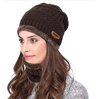Fashlook Woolen Brown Casual Winter Cap