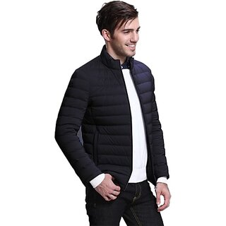 Fashlook Fluffy Solid Full Sleeve Navy Jacket for Mens