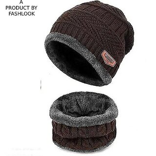Fashlook Woolen Brown Casual Winter Cap