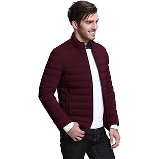 Fashlook Fluffy Solid Full Sleeve Maroon Jacket for Mens