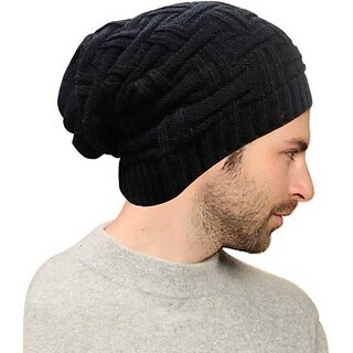 Fashlook Wool Blend Black Casual Winter Cap
