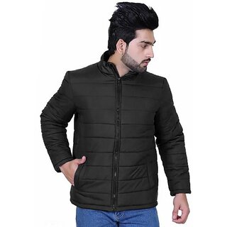 Fashlook Fluffy Solid Full Sleeve Black Jacket for Mens