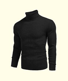 Fashlook Striped High Neck Cotton Blend Casual Black Full Sleeve T-Shirt For Mens
