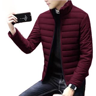Fashlook Fluffy Solid Full Sleeve Maroon Jacket for Mens