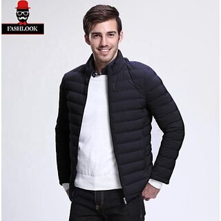 Fashlook Fluffy Solid Full Sleeve Black Jacket for Mens