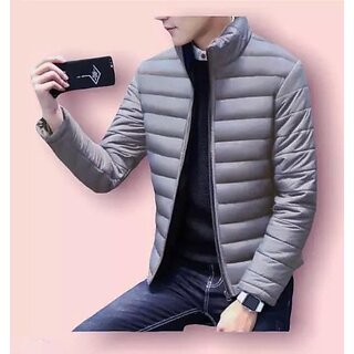 Fashlook Bomber Solid Full Sleeve Grey Jacket for Mens
