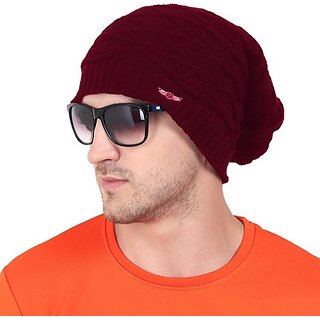 Fashlook Woolen Maroon Casual Winter Cap