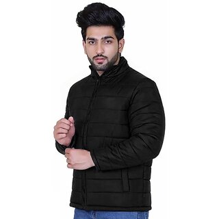 Fashlook Bomber Solid Full Sleeve Black Jacket for Mens