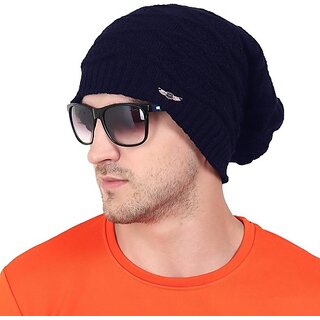 Fashlook Woolen Dark Blue Casual Winter Cap
