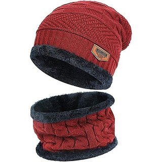 Fashlook Woolen Red Casual Winter Cap