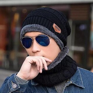 Fashlook Wool Blend Black Casual Winter Cap