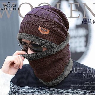 Fashlook Woolen Brown Casual Winter Cap