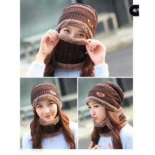 Fashlook Woolen Brown Casual Winter Cap