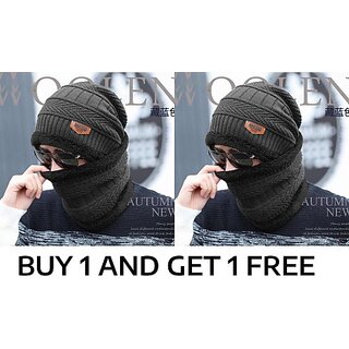 Fashlook Woolen Grey Casual Winter Cap (Pack of 2)