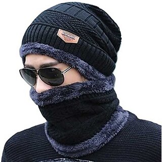 Fashlook Woolen Black Casual Winter Cap