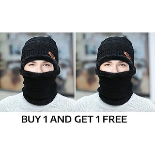 Fashlook Woolen Black Casual Winter Cap (Pack of 2)