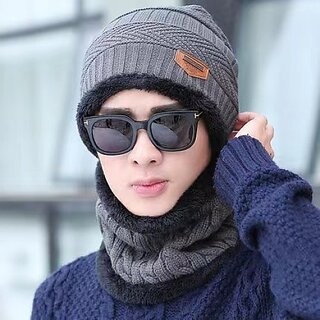 Fashlook Branded Grey Casual Winter Cap