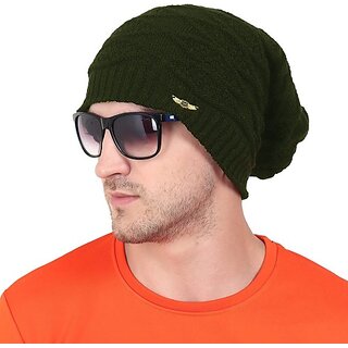 Fashlook Woolen Green Casual Winter Cap