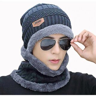 Fashlook Woolen Grey Casual Winter Cap