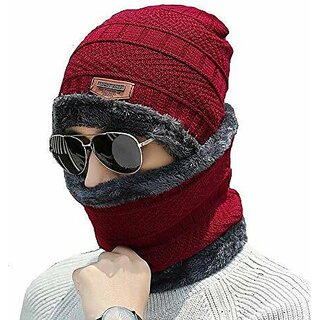 Fashlook Satin Wool Maroon Casual Winter Cap