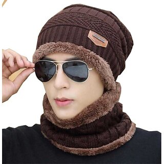 Fashlook Woolen Brown Casual Winter Cap