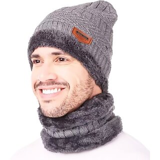 Fashlook Woolen Grey Casual Winter Cap