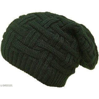 Fashlook Woolen Green Casual Winter Cap