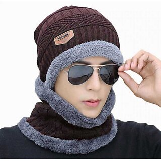 Fashlook Woolen Brown Casual Winter Cap