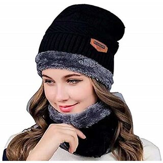 Fashlook Woolen Black, Grey Casual Winter Cap (Pack of 2)