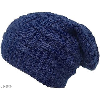 Fashlook Woolen Dark Blue Casual Winter Cap