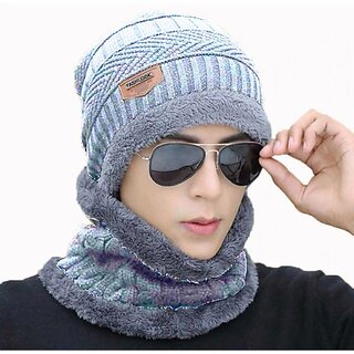 Fashlook Woolen Grey Casual Winter Cap