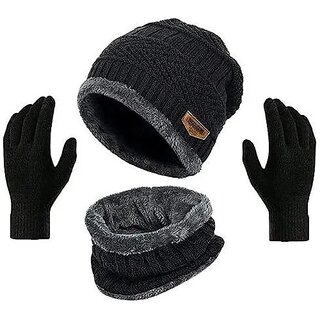 Fashlook Woolen Black Casual Winter Cap (Pack of 1)