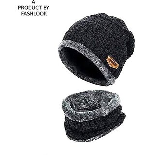 Fashlook Woolen Grey Casual Winter Cap (Pack of 2)