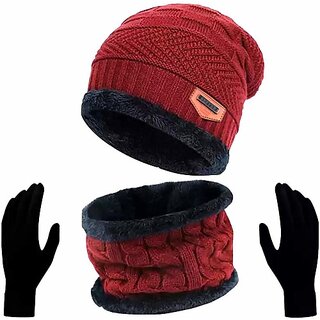Fashlook Woolen Red Casual Winter Cap