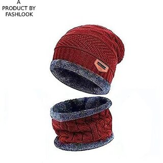 Fashlook Woolen Maroon Casual Winter Cap (Pack of 2)