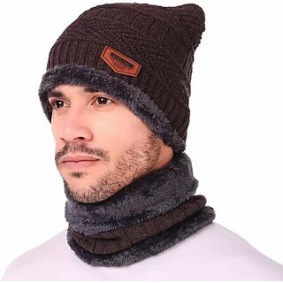 Fashlook Woolen Brown Casual Winter Cap