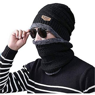 Fashlook Woolen Black Casual Winter Cap (Pack of 2)
