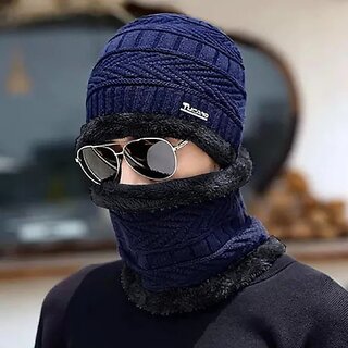 Fashlook Woolen Dark Blue Casual Winter Cap