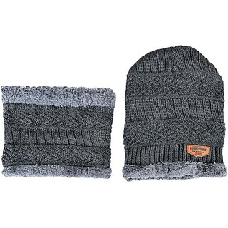 Fashlook Woolen Grey Casual Winter Cap (Pack of 2)