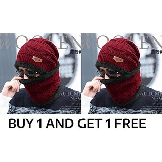 Fashlook Woolen Maroon Casual Winter Cap (Pack of 2)