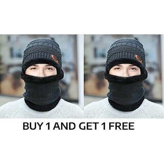 Fashlook Woolen Grey Casual Winter Cap (Pack of 2)