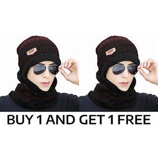 Fashlook Woolen Brown Casual Winter Cap (Pack of 2)