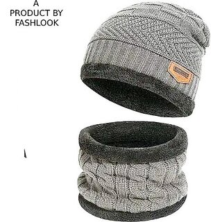 Fashlook Woolen Grey Casual Winter Cap (Pack of 2)